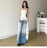 DERMEARNE Fashion Sexy Slim Fit Strapless Vest for Women Summer Irregular Patchwork Ruffles Tank Top 2025 All-match White Tops Mujer Dress