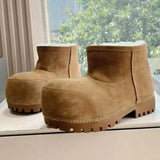 Dermearne Fashion Solid Casual Snow Boots Large Size Platform Ankle Boots Winter Slip-on Short-calf Women Boots Snow Shoes High Quality