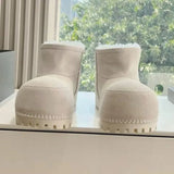 Dermearne Fashion Solid Casual Snow Boots Large Size Platform Ankle Boots Winter Slip-on Short-calf Women Boots Snow Shoes High Quality