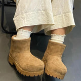 Dermearne Fashion Solid Casual Snow Boots Large Size Platform Ankle Boots Winter Slip-on Short-calf Women Boots Snow Shoes High Quality