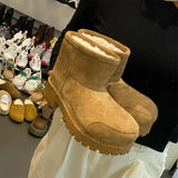 Dermearne Fashion Solid Casual Snow Boots Large Size Platform Ankle Boots Winter Slip-on Short-calf Women Boots Snow Shoes High Quality