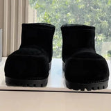 Dermearne Fashion Solid Casual Snow Boots Large Size Platform Ankle Boots Winter Slip-on Short-calf Women Boots Snow Shoes High Quality