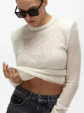 DERMEARNE Fashion Solid Long Sleeve Knitted Pullover Women Casual Round Neck Thin Slim Sweater 2025 Autumn Lady High Street Knitwear Top