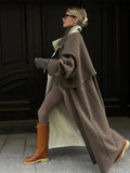 DERMEARNE Fashion Solid Oversized Women Woolen Overcoat Elegant Lapel Long Sleeve Single Breasted Jackets Autumn Lady High Street Outwear