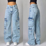 DERMEARNE Fashion Street Vintage Hip-hop Embroidery Stitching Old Baggy Jeans Women Y2K Harajuku Pop Couples High Waist Wide Leg Trousers