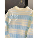 DERMEARNE Fashion Striped Loose Sweater Women Autumn Winter O-neck Long Sleeve Knitwear Simplicity All-match Refreshing Knitting Tops