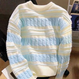 DERMEARNE Fashion Striped Loose Sweater Women Autumn Winter O-neck Long Sleeve Knitwear Simplicity All-match Refreshing Knitting Tops