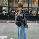 DERMEARNE Fashion Striped Scarf Collar Short Jacket Women Elegant Wool Blend Single Breasted Crop Coat 2025 New Autumn Street Warm Outwear