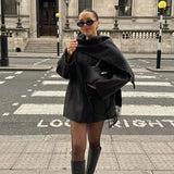 DERMEARNE Fashion Striped Scarf Collar Short Jacket Women Elegant Wool Blend Single Breasted Crop Coat 2025 New Autumn Street Warm Outwear