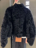 DERMEARNE Fashion Thick Double sided Wearable Lamb Fur Jacket Women Clothing Winter Coat Fur One Piece Short Black Fur Coat Women Tops