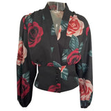 DERMEARNE Fashion Women Shirt V-neck Slim Buttons Tight Shrinkable Cuffs Cropped Shirt Lantern Long Sleeve Flower Print Blouse 2025