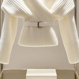 DERMEARNE Fashion Women White Knitted Sweater Blouses V-neck Long Sleeve New Vintage Top Soft Luxury Pullovers Sweater 2025 Autumn Winter