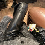 DERMEARNE Fashionable Cross Patterned Straight Pants for Women PU Leather Hot Girl 2025 New Stylish Unique Black Pants Korean Style