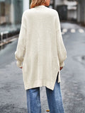 DERMEARNE Fashionable Women Knitted Cardigan Solid Color Long Sleeve Open Front Slit Fall Casual Jacket Sweater Coat with Pockets
