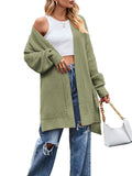 DERMEARNE Fashionable Women Knitted Cardigan Solid Color Long Sleeve Open Front Slit Fall Casual Jacket Sweater Coat with Pockets