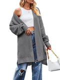 DERMEARNE Fashionable Women Knitted Cardigan Solid Color Long Sleeve Open Front Slit Fall Casual Jacket Sweater Coat with Pockets