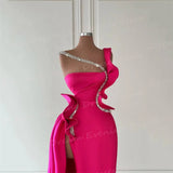 DERMEARNE Fashionable Women's Mermaid Evening Dresses Charming One Shoulder Sleeveless Prom Gowns Side Split Vestidos De Fiesta Customized