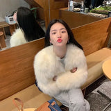 DERMEARNE Faux Fur Coat Womens Clothing 2025 New Fashion Casual Imitation Fox Fur Coat Female  Short Loose Comfortable Winter Jacket