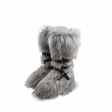 Dermearne Faux Fur Knee-High Boot Round Toe Height Increasing Wild Winter Warmer Belt Buckle Slip-On Fashion Luxury Sexy Women Shoe Newest