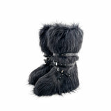 Dermearne Faux Fur Knee-High Boot Round Toe Height Increasing Wild Winter Warmer Belt Buckle Slip-On Fashion Luxury Sexy Women Shoe Newest
