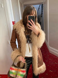 DERMEARNE Faux Fur Patchwork Thicken Outwear Women Turn-down Collar Furry Loose Long Sleeve Warm Coat 2025 Winter Casual Pocket Overcoat