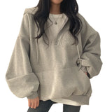DERMEARNE Female Casual Long Sleeve Pocket thicken Hooded Coats Hoodie Harajuku Loose Oversized Autumn Top Half Zip Up Women Sweatshirt