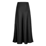 DERMEARNE Fishtail Maxi Skirt Elegant Faux Silk Satin Skirts for Women High Waist A-line Office Lady Skirt Solid Color Glossy Finish