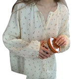 DERMEARNE Floral Sleepwear Women Pajama Sets Autumn Korean Pants Sets 2 Pieces Piiama Night Wears Long Sleeve Casual Ruffles Home Suit New