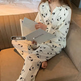 DERMEARNE Floral Sleepwear Women Pajama Sets Autumn Korean Pants Sets 2 Pieces Piiama Night Wears Long Sleeve Casual Ruffles Home Suit New
