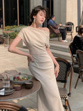 DERMEARNE France Elegant Solid Party Prom Midi Dresses Fashion Off Shoulder Backless Graduation Clothing Women Summer Vestidos 2025