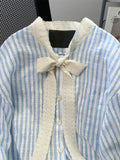 DERMEARNE French Elegant Blouses Lace Bow Striped Long Sleeve Single Breasted Spring Autumn Shirts All Match Design 2025 Women's Clothing