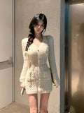 DERMEARNE French Elegant Slim Knitted Dress Short Party One Piece Dress Korean Fashion 2025 Winter Sexy Bodycon Y2k Mini Dress Woman Chic