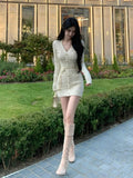 DERMEARNE French Elegant Slim Knitted Dress Short Party One Piece Dress Korean Fashion 2025 Winter Sexy Bodycon Y2k Mini Dress Woman Chic
