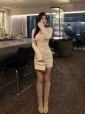 DERMEARNE French Elegant Slim Knitted Dress Short Party One Piece Dress Korean Fashion 2025 Winter Sexy Bodycon Y2k Mini Dress Woman Chic