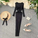 DERMEARNE French Elegant V Neck Long Sleeve Knit A-line Dress Slim Fashion Sweater Sexy Women Autumn Winter Clothing