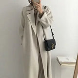 DERMEARNE French Lazy Style Warm Female Fresh Winter 2025 Classical Belt Retro Loose Women Woolen Coats Chic Casual Long Coat Long
