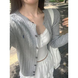 DERMEARNE French Style Round Neck Embroidery Knitted Cardigan Sweater Women's Early Autumn 2025 New Vintage Cable Knit Cropped Jacket Top