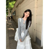 DERMEARNE French Style Round Neck Embroidery Knitted Cardigan Sweater Women's Early Autumn 2025 New Vintage Cable Knit Cropped Jacket Top