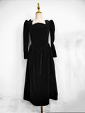 DERMEARNE French Vintage Christmas Red Velvet Dress Square Collar Evening Party Prom Vestidos Women Elegant Autumn Winter Clothes