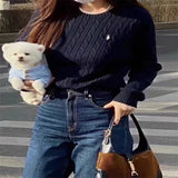 DERMEARNE Fried Dough Twists Embroidery  Round Neck Knitted   Autumn And Winter New Casual Pullover Sweater