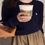 DERMEARNE Fried Dough Twists Embroidery  Round Neck Knitted   Autumn And Winter New Casual Pullover Sweater