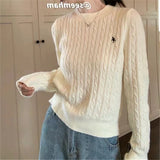 DERMEARNE Fried Dough Twists Embroidery  Round Neck Knitted   Autumn And Winter New Casual Pullover Sweater