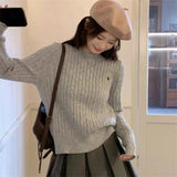 DERMEARNE Fried Dough Twists Embroidery  Round Neck Knitted   Autumn And Winter New Casual Pullover Sweater