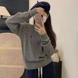 DERMEARNE Fried Dough Twists Sweater Embroidery Foreign Style Pony Round Neck New Knitting Lazy Long Sleeve Fashion Pullover Sweater Top