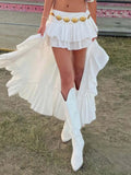 DERMEARNE Front Short And Back Long Asymmetrical Ruffles Skirts Womens Summer Vacation Boho Skirt