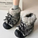 DERMEARNE Fur Women Snow Ankle Boots Flats Platform Warm Shoes Woman Designer Winter New Trend Plush Casual Cozy Sneakers Botas Mujer