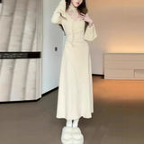 DERMEARNE Gentle and Sexy V-neck Knitted Dress Women's Autumn Winter New Style Temperament Slimming
