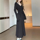 DERMEARNE Gentle and Sexy V-neck Knitted Dress Women's Autumn Winter New Style Temperament Slimming