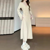 DERMEARNE Gentle and Sexy V-neck Knitted Dress Women's Autumn Winter New Style Temperament Slimming