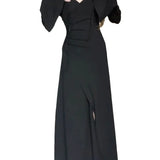 DERMEARNE Gentle and Sexy V-neck Knitted Dress Women's Autumn Winter New Style Temperament Slimming